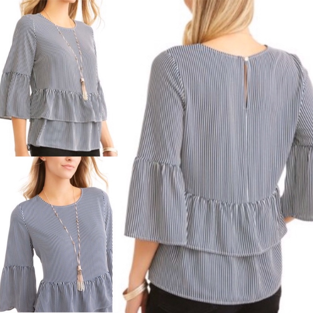 Time and Tru Pinstripe Ruffle Peplum Top Size XXL